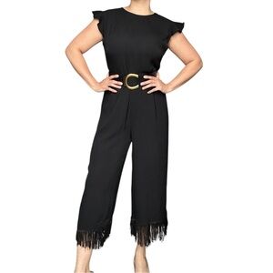 Black Capri Jumpsuit with Fringe Hem - Small